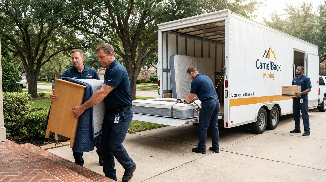 Crew loading residential truck for cross-state move from Mission Viejo, CA
