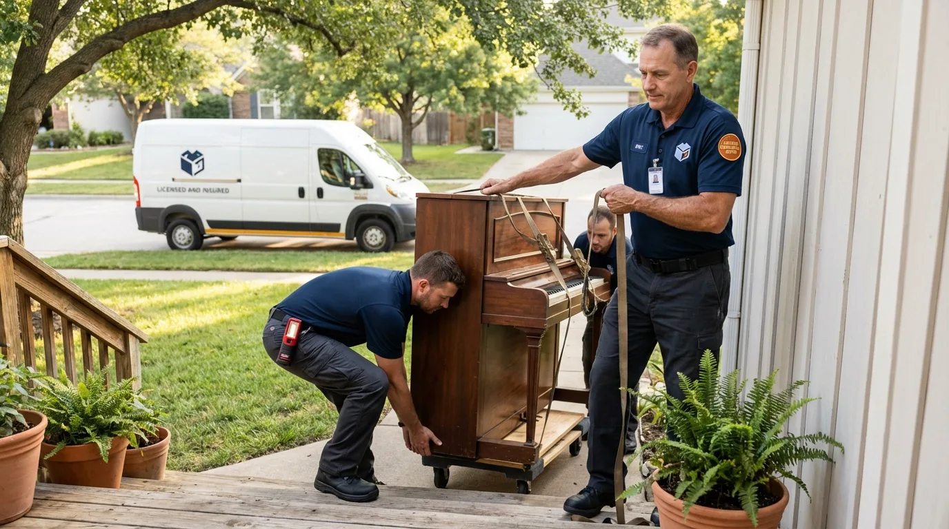 Licensed piano movers securing grand piano in Mission Viejo, CA